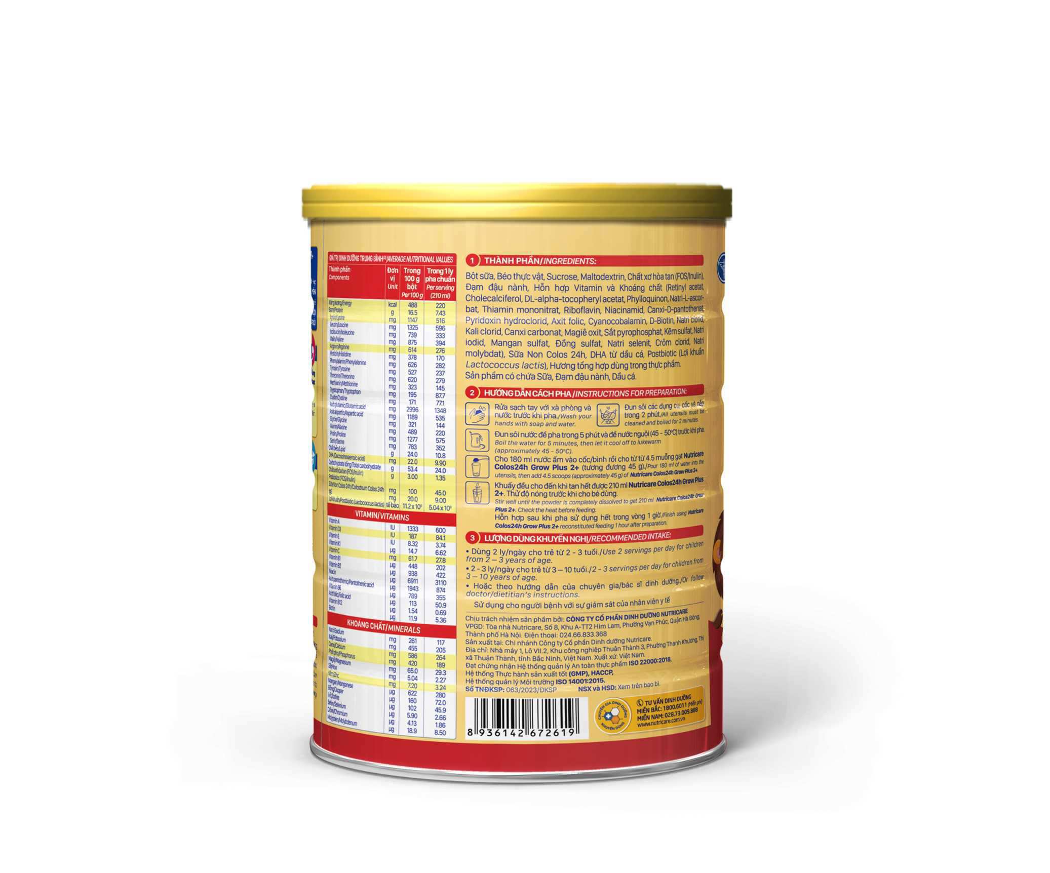 Thực phẩm dinh dưỡng y học Nutricare Colos24h Grow Plus 2+ 850 g