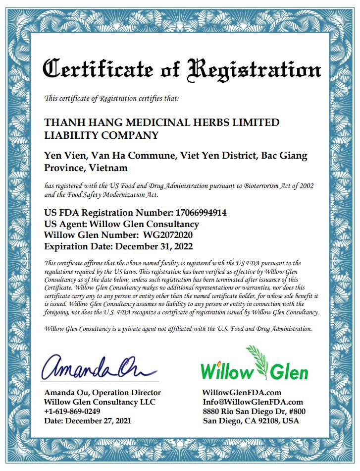 Thanh Hằng Milk Được Cấp Chứng Chỉ FDA
